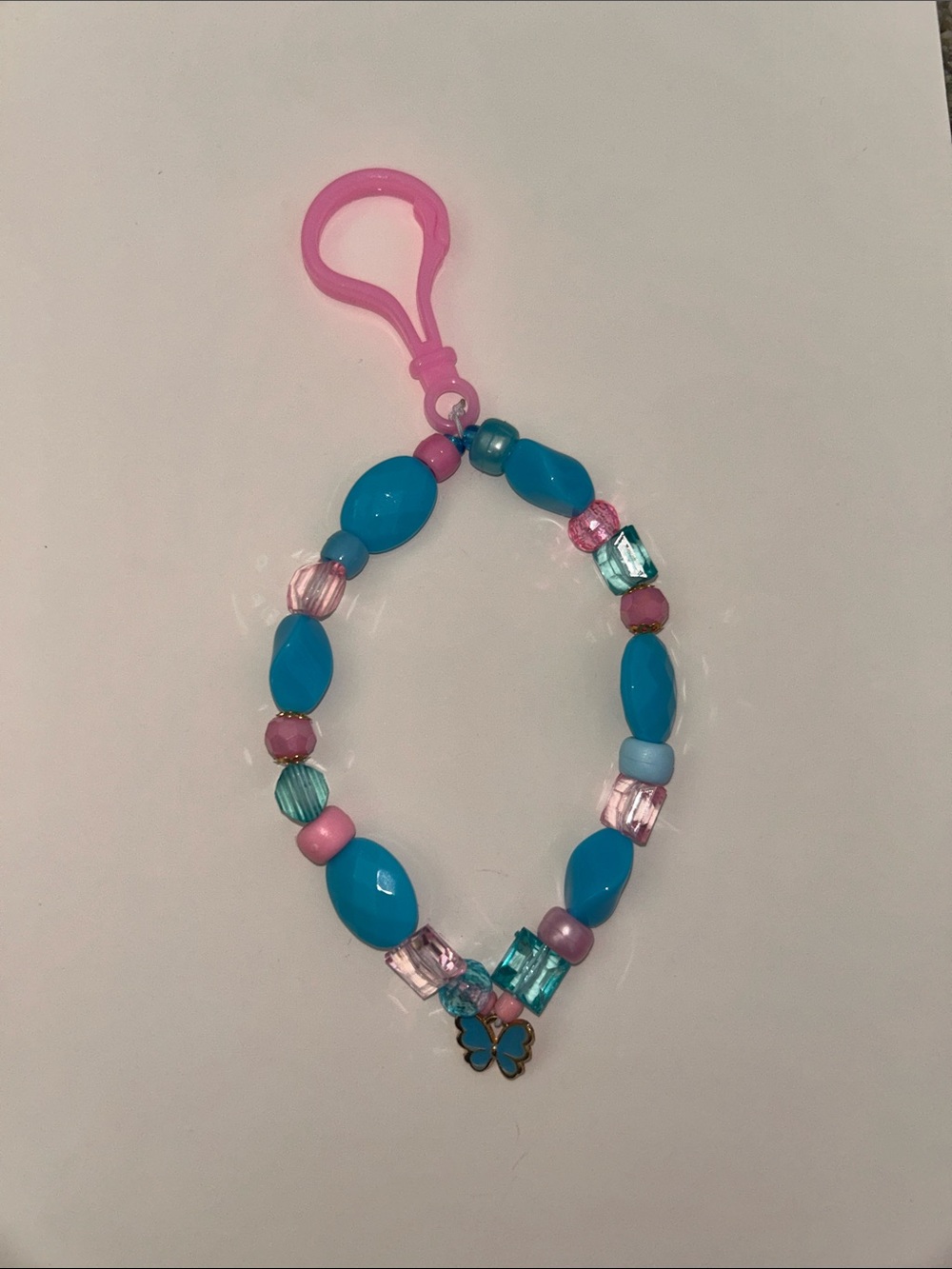Beaded Charm Keychain Wristlet - Blue & Pink